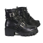Milwaukee Leather MBL9444 Women's Bruiser Premium Black Lace-Up Fashion Boots w/ Studded Straps
