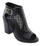 Milwaukee Performance MBL9453 Women's Black Mesh Open Toe Platform Heeled Sandals with Buckle Strap