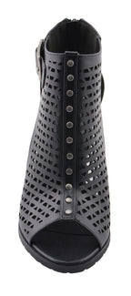 Milwaukee Performance MBL9453 Women's Black Mesh Open Toe Platform Heeled Sandals with Buckle Strap