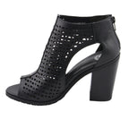 Milwaukee Performance MBL9453 Women's Black Mesh Open Toe Platform Heeled Sandals with Buckle Strap