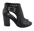 Milwaukee Performance MBL9453 Women's Black Mesh Open Toe Platform Heeled Sandals with Buckle Strap