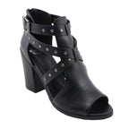 Milwaukee Performance MBL9454 Women's Heel Black Studded Strap Sandal with Platform Heel