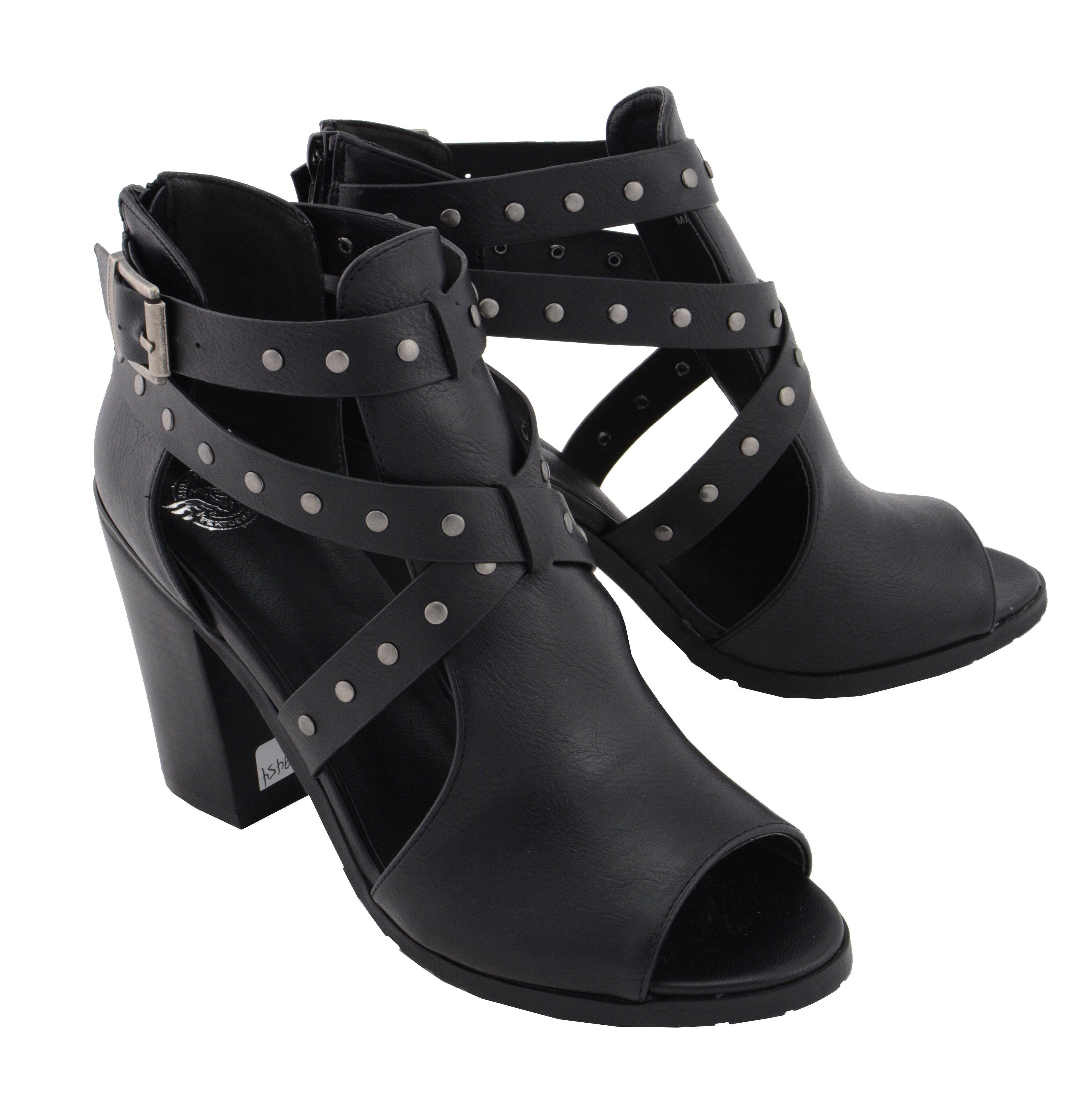 Milwaukee Performance MBL9454 Women's Heel Black Studded Strap Sandal with Platform Heel