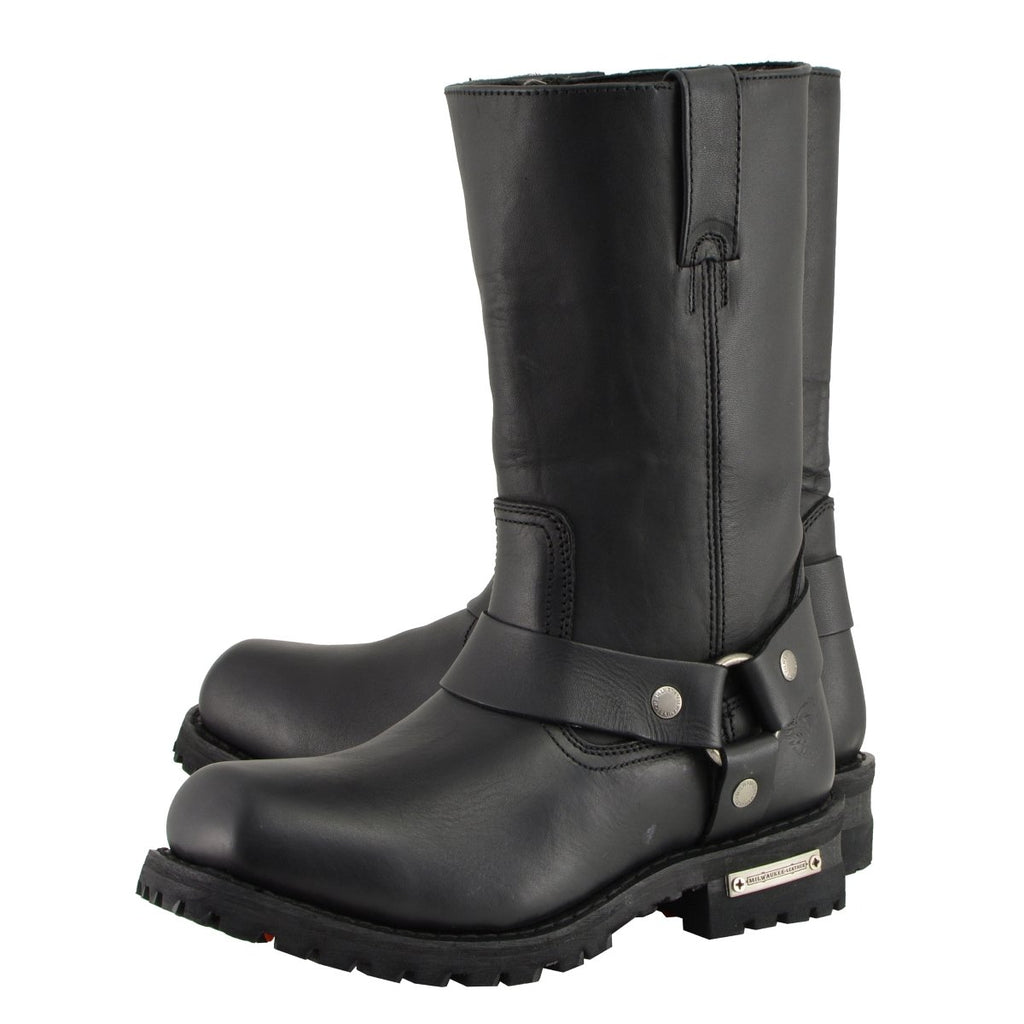 Milwaukee Leather MBM131 Mens Black 11-Inch Classic Square Toe Harness Boots - Milwaukee Leather Mens Boots