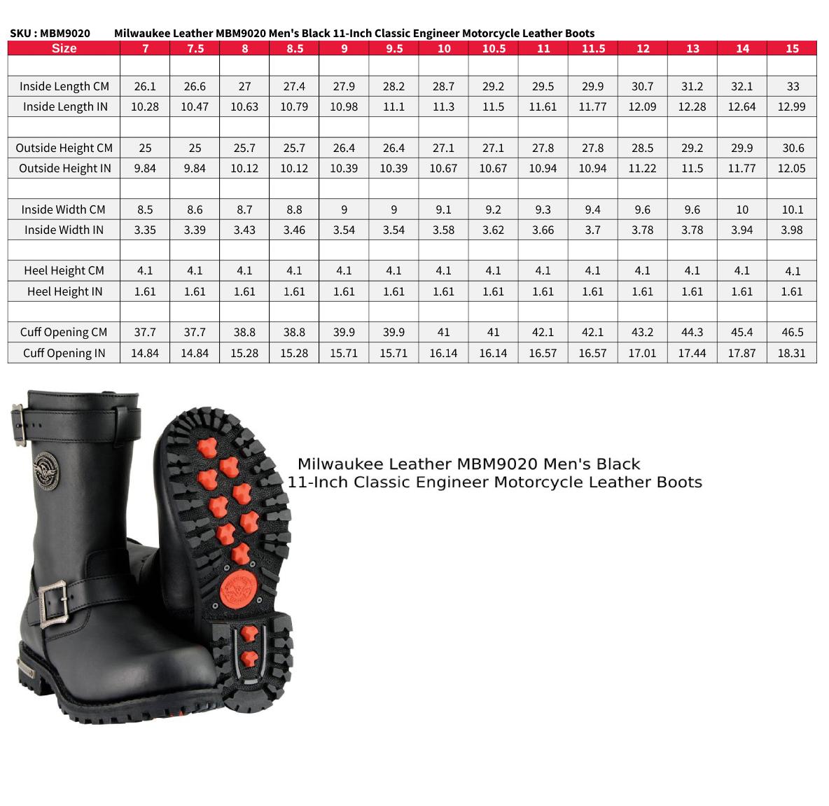 Milwaukee Leather Men's Black Leather Wide-Width 11-Inch Classic Engineer Motorcycle Boots MBM9020W