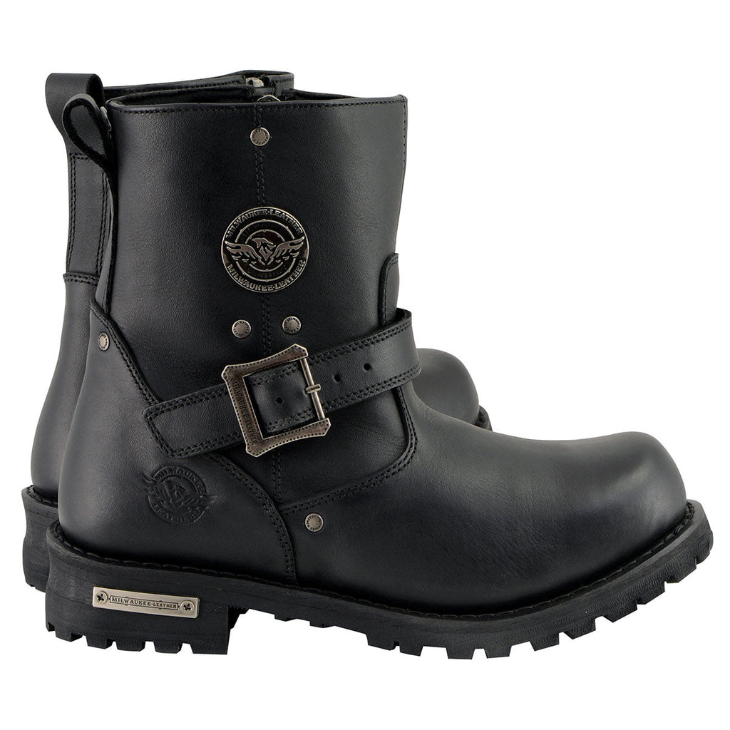 Milwaukee Leather Men's Black Leather Wide Width 6-inch Classic Engineer Motorcycle Boots w/ Side Zipper MBM9040W