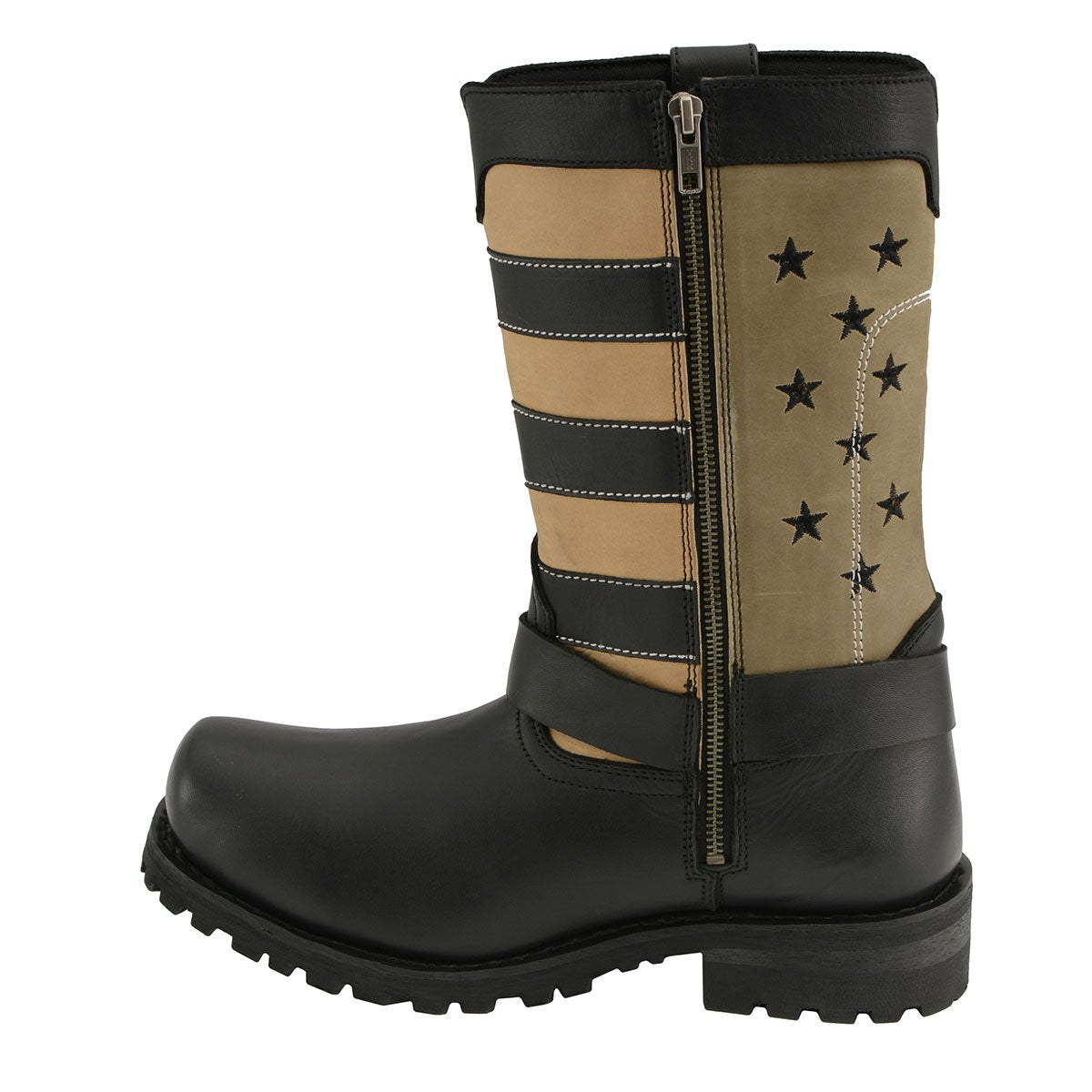 Milwaukee Leather Men's Stars and Stripes Black with Tan Motorcycle Rider Harness Boots MBM9045