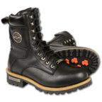 Milwaukee Leather MBM9095 Mens Black Lace-Up Classic Logger Boots with Side Zipper - Milwaukee Leather Mens Boots