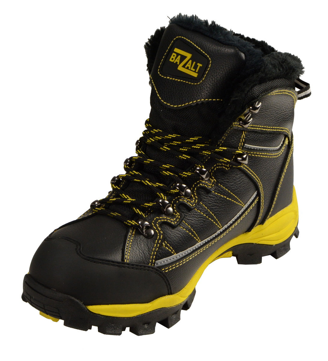 Bazalt MBM9125ST Men's Faux Fur Lined Black with Yellow Water and Frost Proof Boots with Composite-Toe