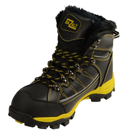 Bazalt MBM9125ST Men's Faux Fur Lined Black with Yellow Water and Frost Proof Boots with Composite-Toe