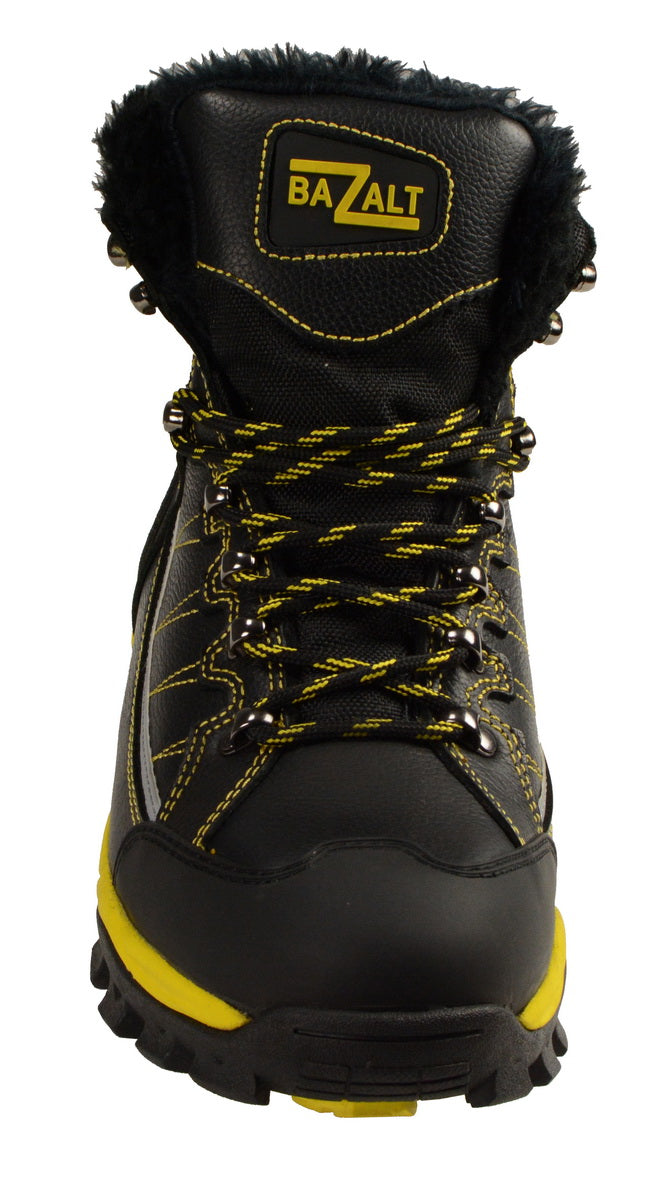 Bazalt MBM9125ST Men's Faux Fur Lined Black with Yellow Water and Frost Proof Boots with Composite-Toe