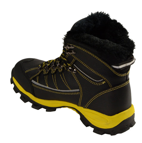 Bazalt MBM9125ST Men's Faux Fur Lined Black with Yellow Water and Frost Proof Boots with Composite-Toe