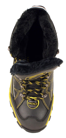 Bazalt MBM9125ST Men's Faux Fur Lined Black with Yellow Water and Frost Proof Boots with Composite-Toe