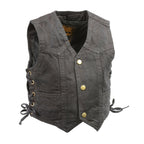 Milwaukee Leather MDK3900 Kids Classic Black Denim Side Lace Three Snap Vest - Milwaukee Kids Denim Vests