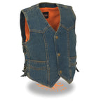 Milwaukee Leather MDK3900 Kids Classic Blue Denim Side Lace Three Snap Vest - Milwaukee Performance Kids Denim Vests
