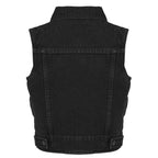 Milwaukee Leather MDK3910 Black Unisex-Child Kids Denim Snap Front Vest with Shirt Style Collar