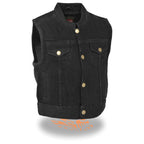 Milwaukee  Leather MDK3920 Kids Black Denim Club Style Snap Front Vest - Milwaukee Performance Kids Denim Vests