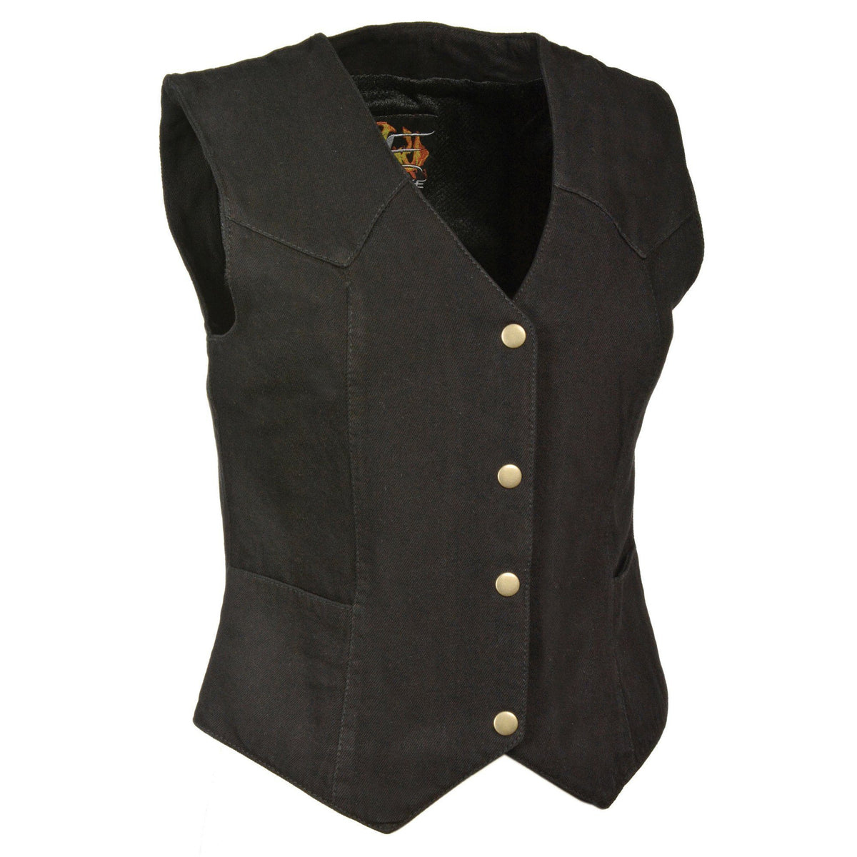 Milwaukee Performance MDL4000 Ladies Black Plain Side 3 Snap Front Denim Vest - Milwaukee Performance Womens Denim Vests