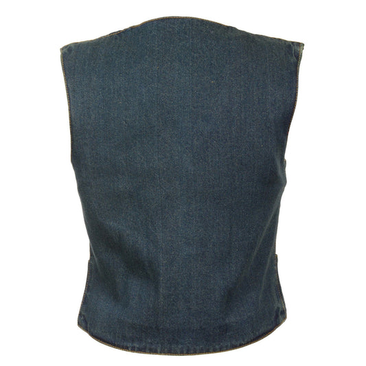 Milwaukee Performance MDL4000 Ladies Blue Plain Side 4 Snap Front Denim Vest - Milwaukee Performance Womens Denim Vests