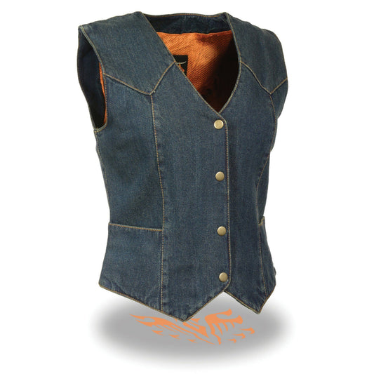 Milwaukee Performance MDL4000 Ladies Blue Plain Side 4 Snap Front Denim Vest - Milwaukee Performance Womens Denim Vests