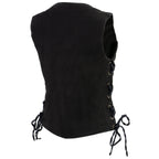 Milwaukee Leather MDL4001 Women's Black Denim Motorcycle Vest with Side Lace and 4 Snap Front