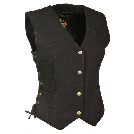 Milwaukee Performance MDL4001 Ladies Black Side Lace 4 Snap Front Denim Vest - Milwaukee Performance Womens Denim Vests