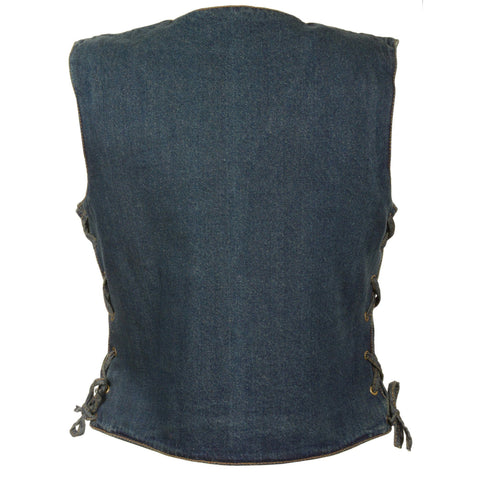 Milwaukee Performance MDL4001 Ladies Blue Side Lace 4 Snap Front Denim Vest - Milwaukee Performance Womens Denim Vests