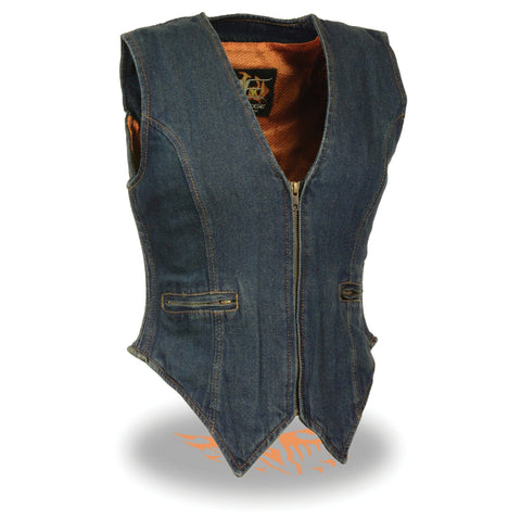 Milwaukee Performance MDL4010 Ladies Blue Zipper Front Denim Vest with Side Stretch - Milwaukee Performance Womens Denim Vests