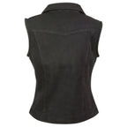 Milwaukee Performance MDL4030 Ladies Zipper Front Black Denim Vest with Studded Spikes - Milwaukee Performance Womens Denim Vests