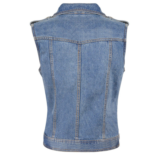 Milwaukee Performance MDL4030 Ladies Zipper Front Blue Denim Vest with Studded Spikes - Milwaukee Performance Womens Denim Vests