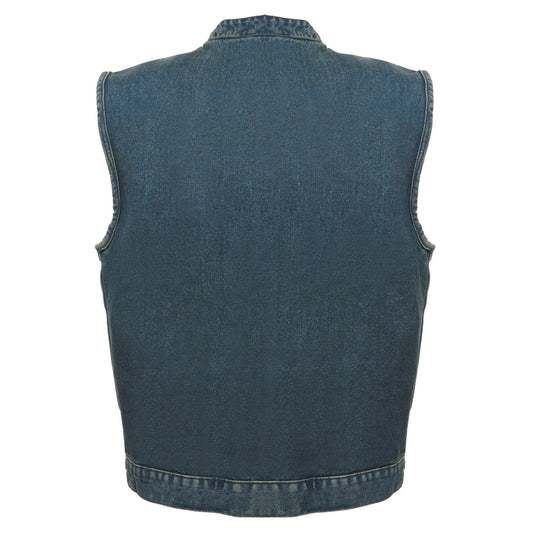 Milwaukee Performance MDM3000 Men's Blue Concealed Snap Denim Club Vest with Hidden Zipper - Milwaukee Performance Mens Denim Vests