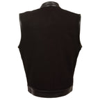 Milwaukee Performance MDM3010 Men's Black Denim Club Vest with Leather Trim and Hidden Zipper - Milwaukee Performance Mens Denim Vests
