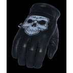 Milwaukee Leather Men's Black Leather ‘Reflective Skull’ Motorcycle Hand Gloves W/Gel Padded Palm MG7570