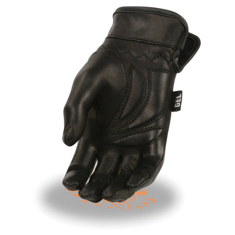 Milwaukee Leather MG7700 Women's Black Leather Gel Palm Lightweight Motorcycle Hand Gloves W/ Open Wrist Expansion