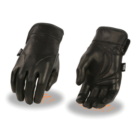 Xelement XG7700 Women's Black Leather Gel Palm Lightweight Motorcycle Hand Gloves W/ Open Wrist Expansion