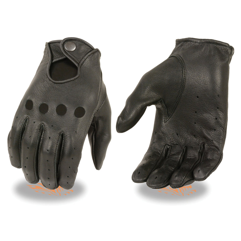 Milwaukee Leather MG7720 Women's Black Perforated Deer Skin Leather Motorcycle Gloves w/ Breathable Open Knuckle