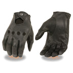 Milwaukee Leather MG7720 Women's Black Perforated Deer Skin Leather Motorcycle Gloves w/ Breathable Open Knuckle
