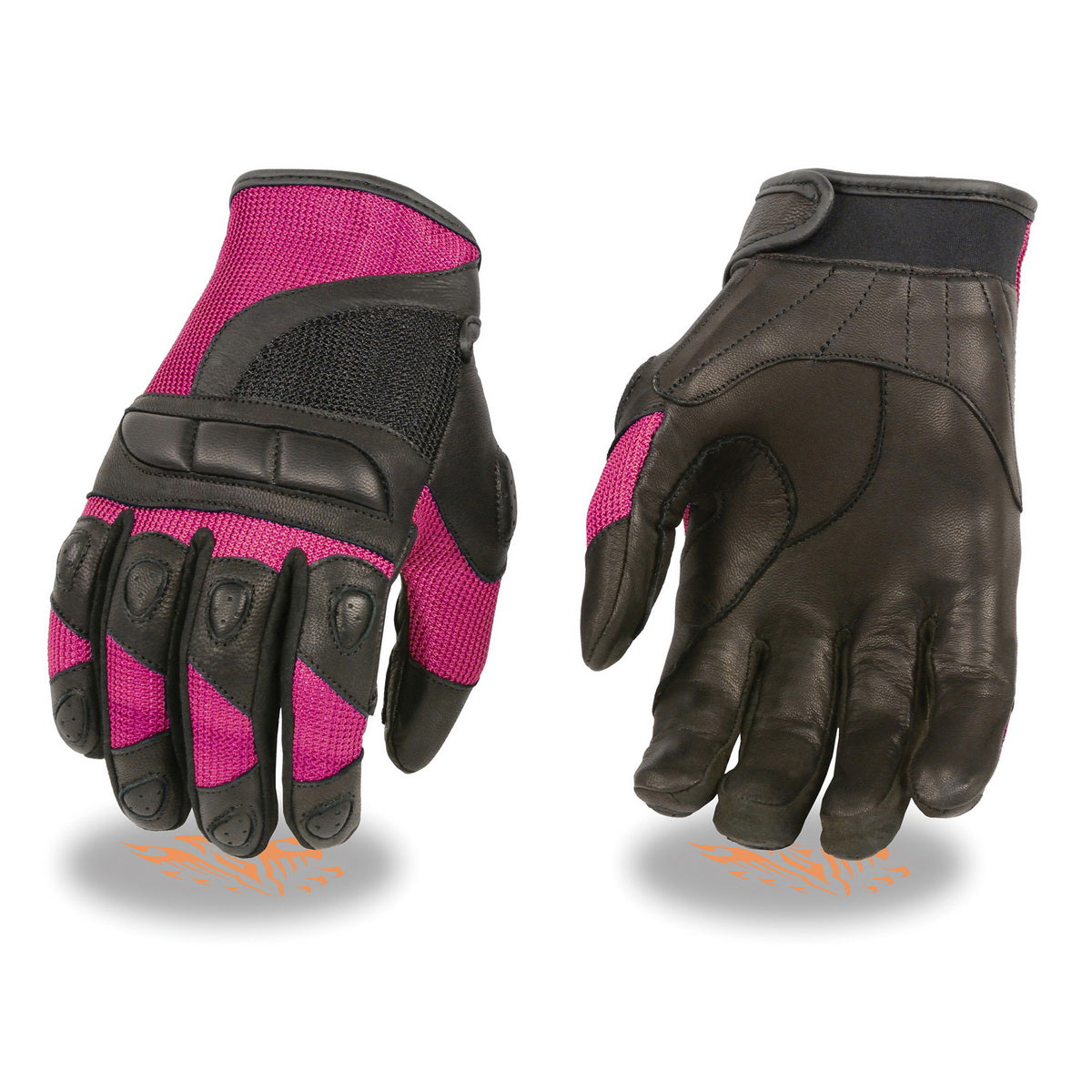 Milwaukee Leather MG7740 Women's Black Leather and Hot Pink Mesh Racing Motorcycle Gloves W/ Padded Knuckle and Fingers