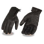Milwaukee Leather MG7745 Women's Black Deerskin Laced Wrist Motorcycle Gloves w/ Gel Palm and i-Touch Screen