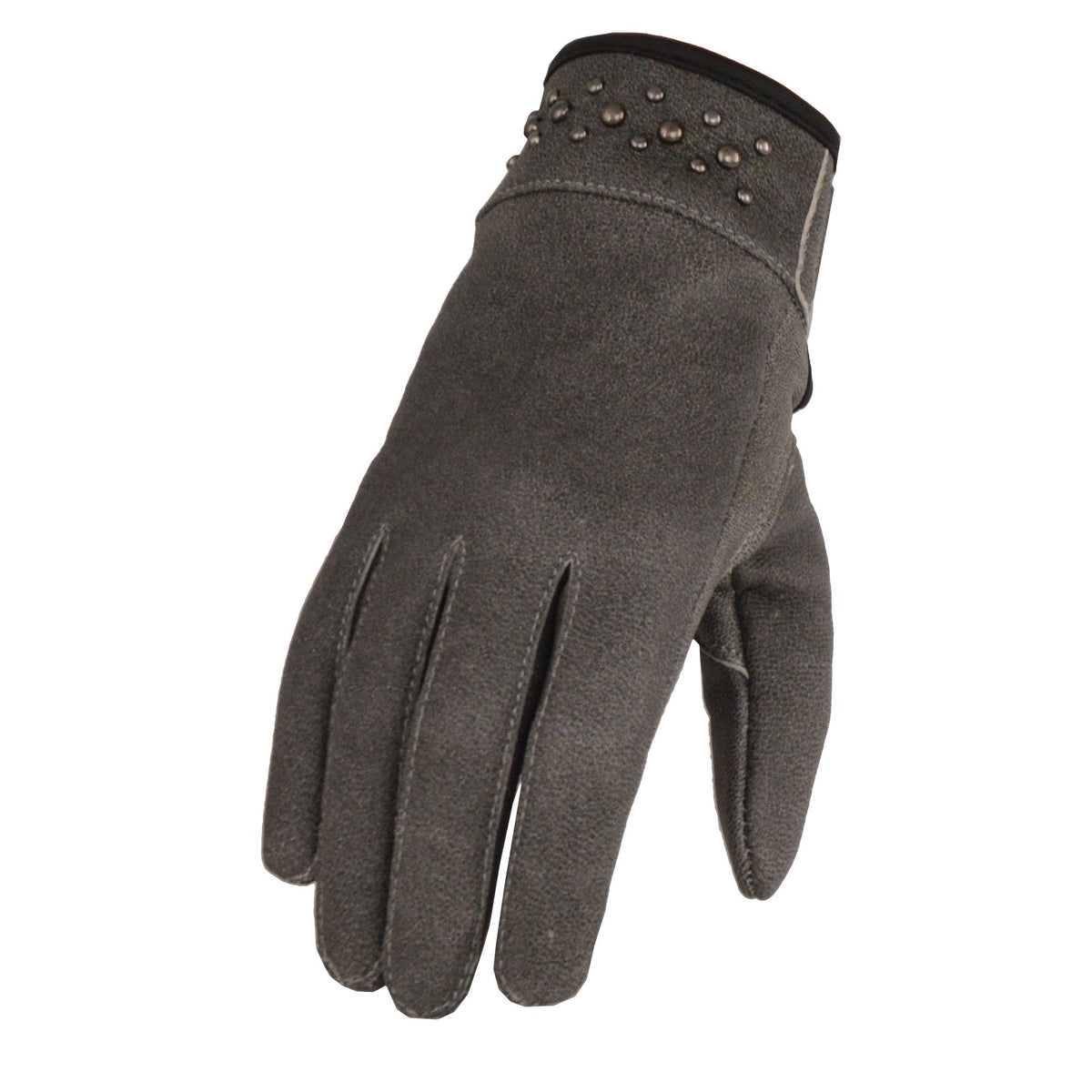 Milwaukee Leather MG7760 Women's Distressed Grey Leather Gel Palm Motorcycle Hand Gloves W/ Stylish ‘Wrist Detailing’