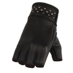 Milwaukee Leather MG7761 Women's Black Leather Gel Palm Fingerless Motorcycle Hand Gloves W/ Stylish ‘Wrist Detailing’