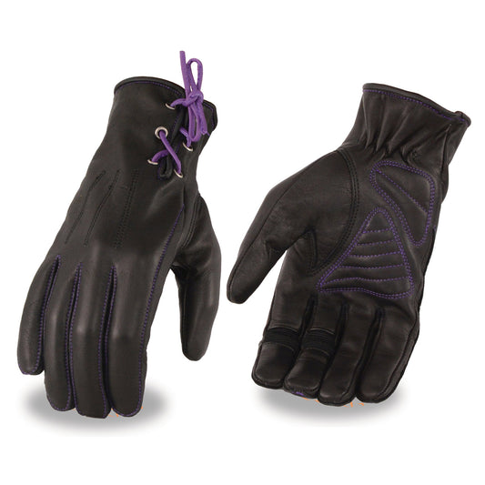 Xelement XG7771 Ladies 'Riding' Black and Purple Leather Gloves