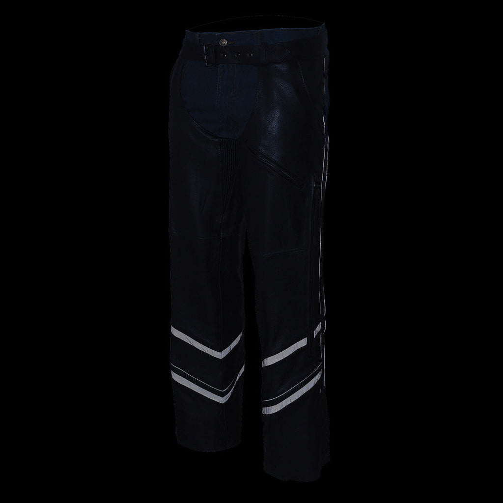Milwaukee Leather ML1144 Men's Black Premium Leather Vented Motorcycle Rider Chaps w/ Reflective Piping