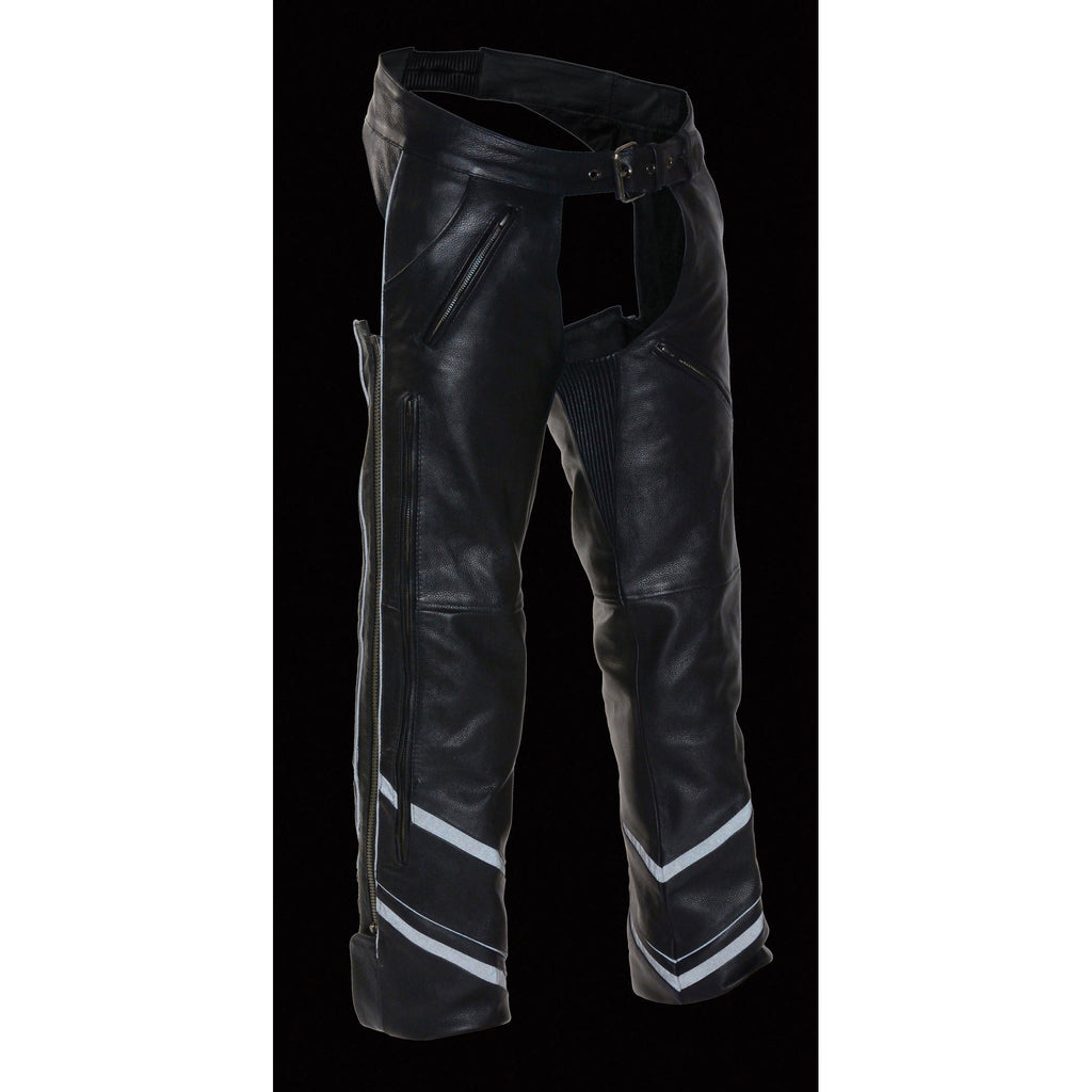 Milwaukee Leather ML1144 Men's Black Leather Vented Chaps with Reflective Piping - Milwaukee Leather Mens Leather Chaps