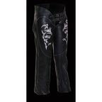 Milwaukee Leather ML1187 Ladies Black and Pink Leather Chaps with Reflective Tribal Embroidery - Milwaukee Leather Womens Leather Chaps