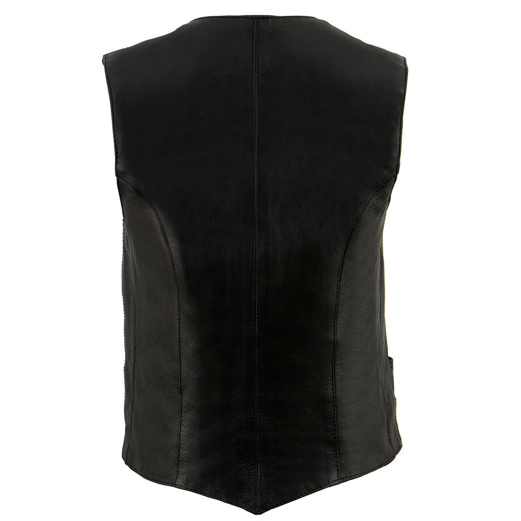 Milwaukee Leather ML1253 Women's Black Premium Leather Motorcycle Rider Vest w/ Snap Button Closure
