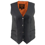 Milwaukee Leather ML1253 Women's Black Premium Leather Motorcycle Rider Vest w/ Snap Button Closure