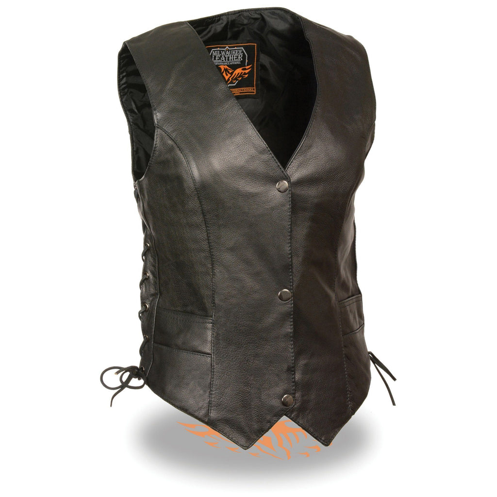 Milwaukee Leather ML1254 Ladies Classic Black Side Lace Leather Vest - Milwaukee Leather Womens Leather Vests