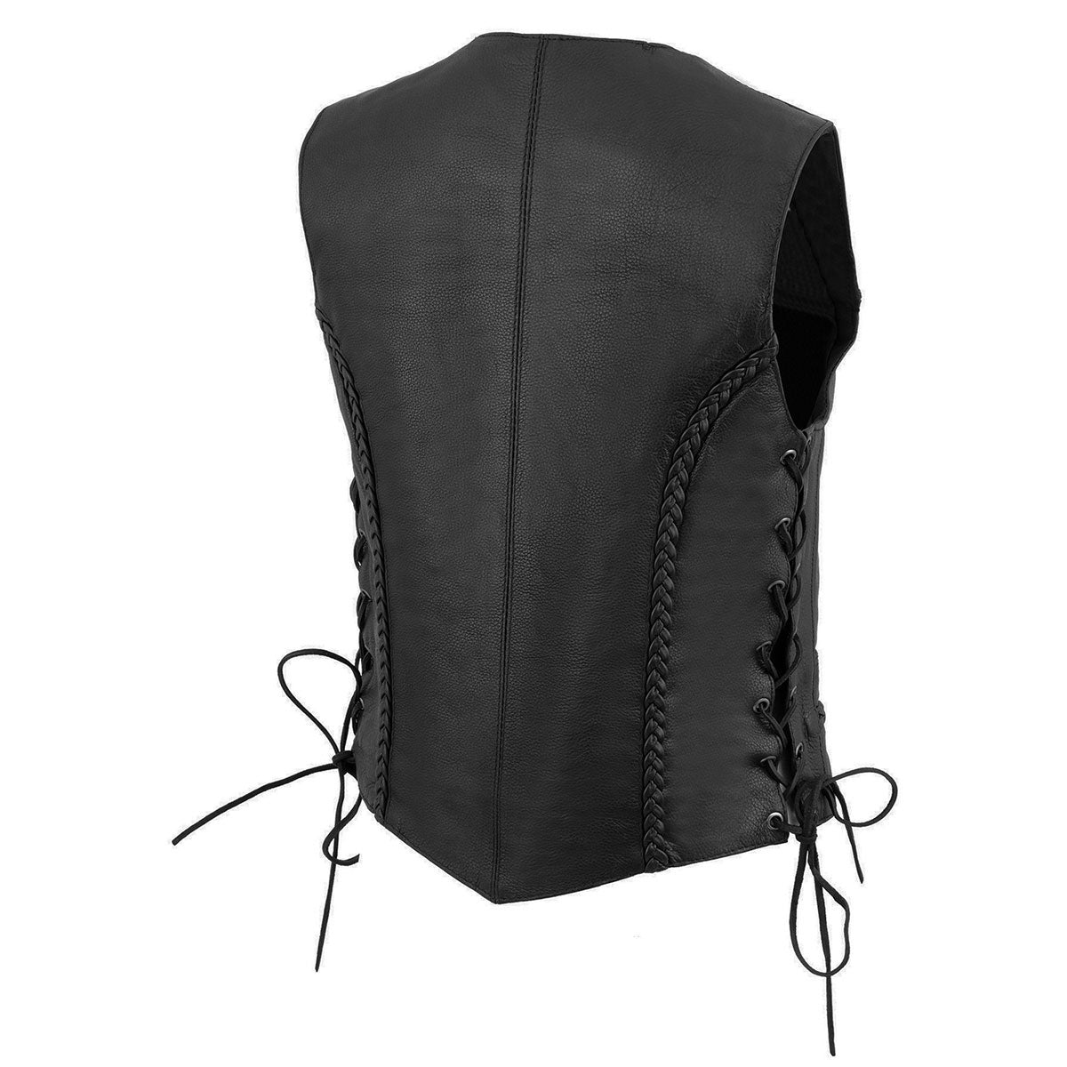 Milwaukee Leather ML1255 Women's Black Braided Premium Leather Side Lace Motorcycle Rider Vest