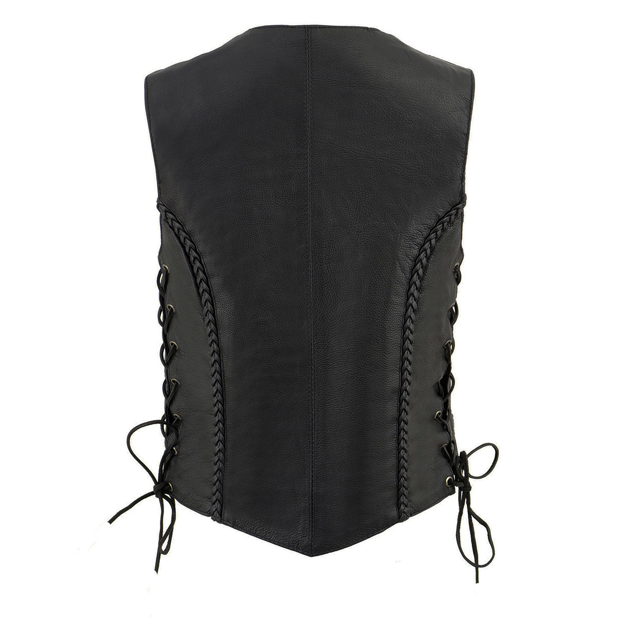 Milwaukee Leather ML1255 Women's Black Braided Premium Leather Side Lace Motorcycle Rider Vest